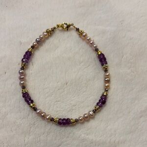Elegant Alexandrite , real pearls  and Gold Beaded Bracelet